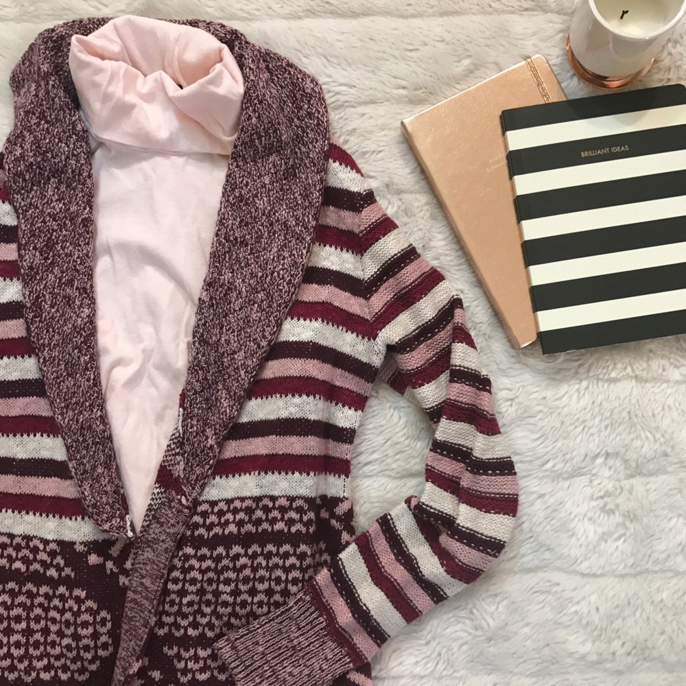 Ecoté Aztec Intarsia Pink Long Cardigan Sweater